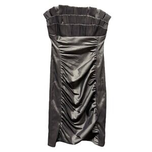 Cache Metallic Bronze‎ Bodycon Strapless Ruched Party Club Cocktail Dress Sz 2